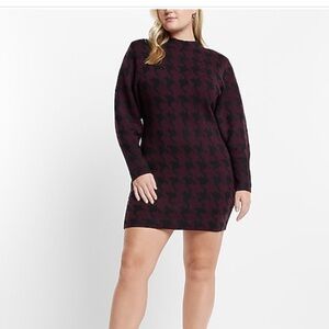Express houndstooth burgundy sweater dress